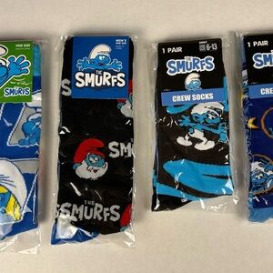 New Smurf Crew Socks Unisex Size 6-13 & 7-12 Novelty Fun Colorful Set of 4 Pairs